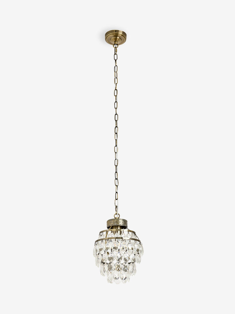 Shabby Chic brass glass pendant light with crystal droplets - British product