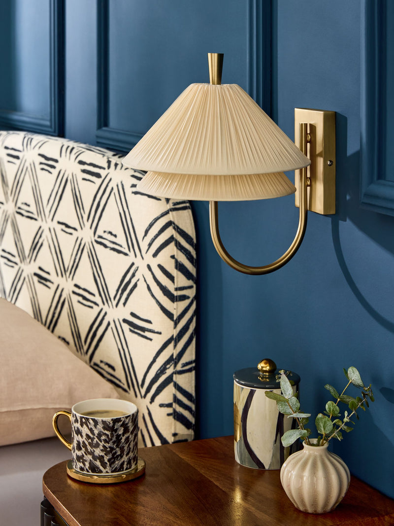 Clarke and Clarke Kyoto gathered wall light cream gold - British product