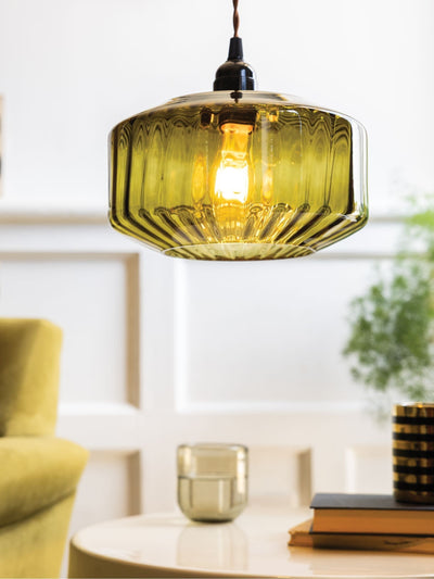 Next Rockett St George Green Retro Glow Ribbed Glass Easy Fit Lamp Shade 22cm- Buy online at McGrocer