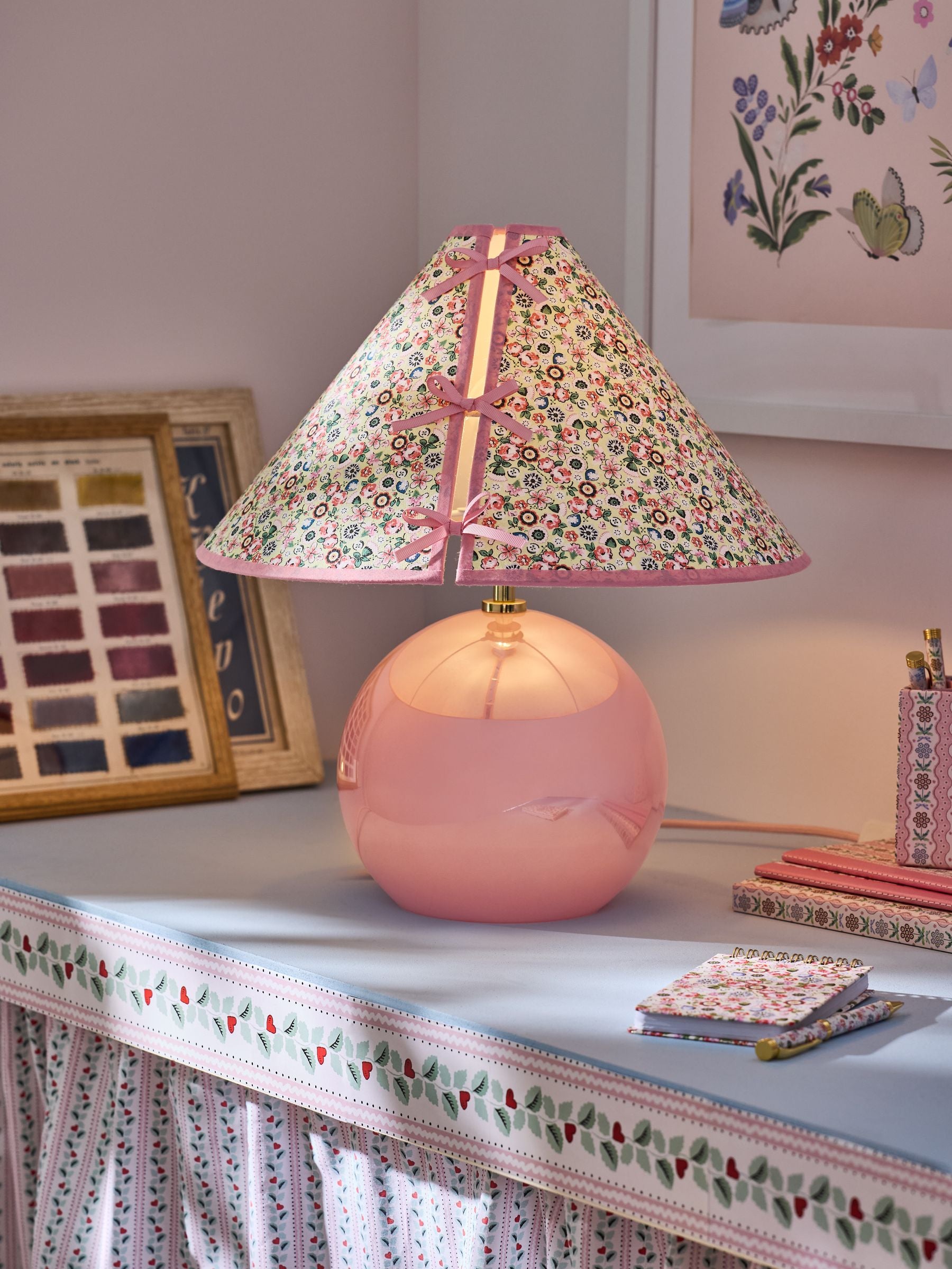 Cath Kidston pink bow shade table lamp, imported from the UK