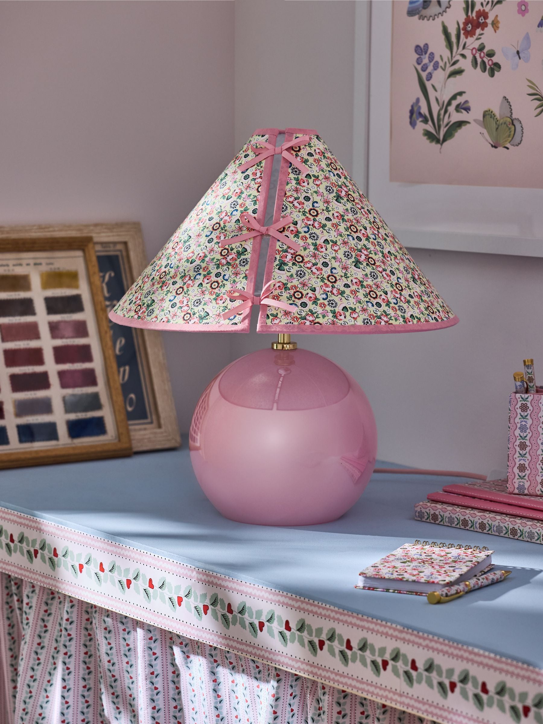 Cath Kidston pink bow shade table lamp, imported from the UK