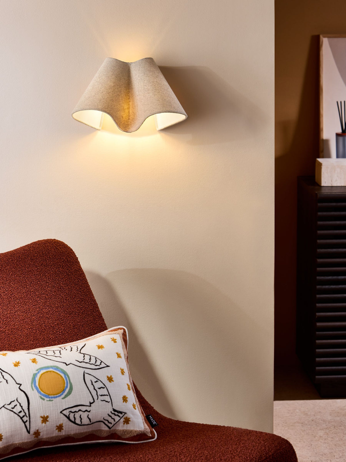 MADE.COM Cream Caspian wall light 19.5x16cm - British product