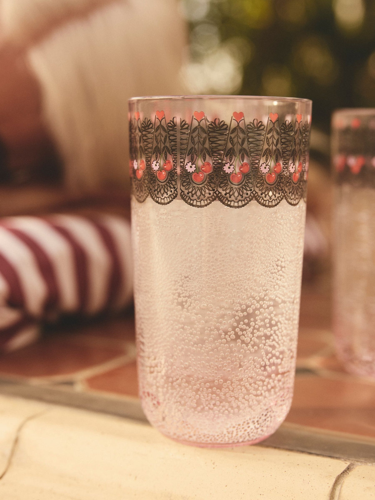 Cath Kidston pink cherry highball glass 475ml - British product