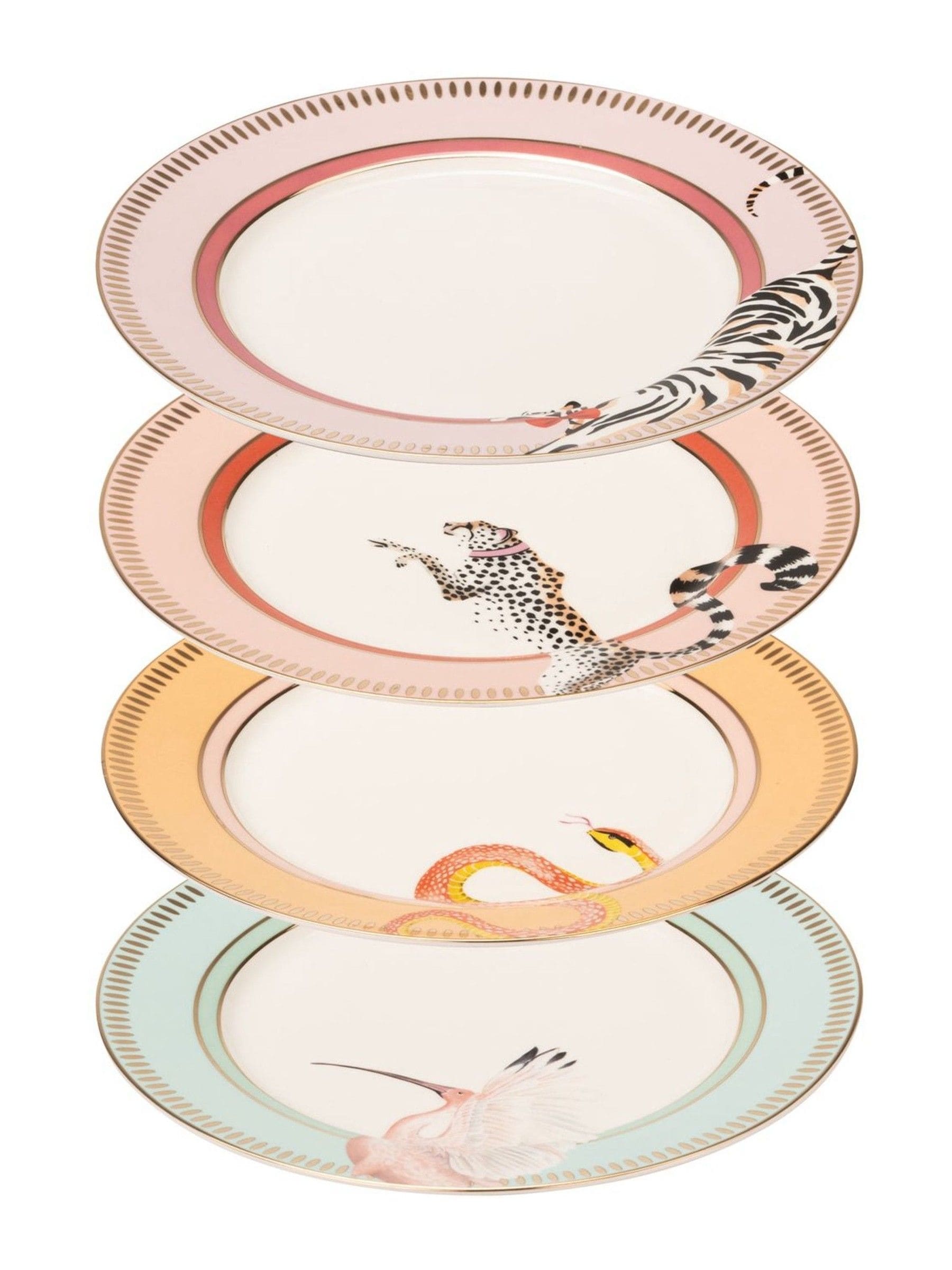 Yvonne Ellen Set of 4 White Animal Print Side Plates