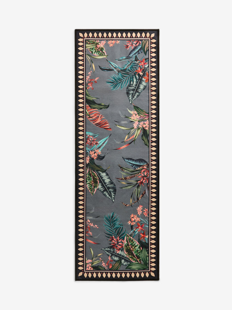 Charcoal grey tropical border runner rug, UK version