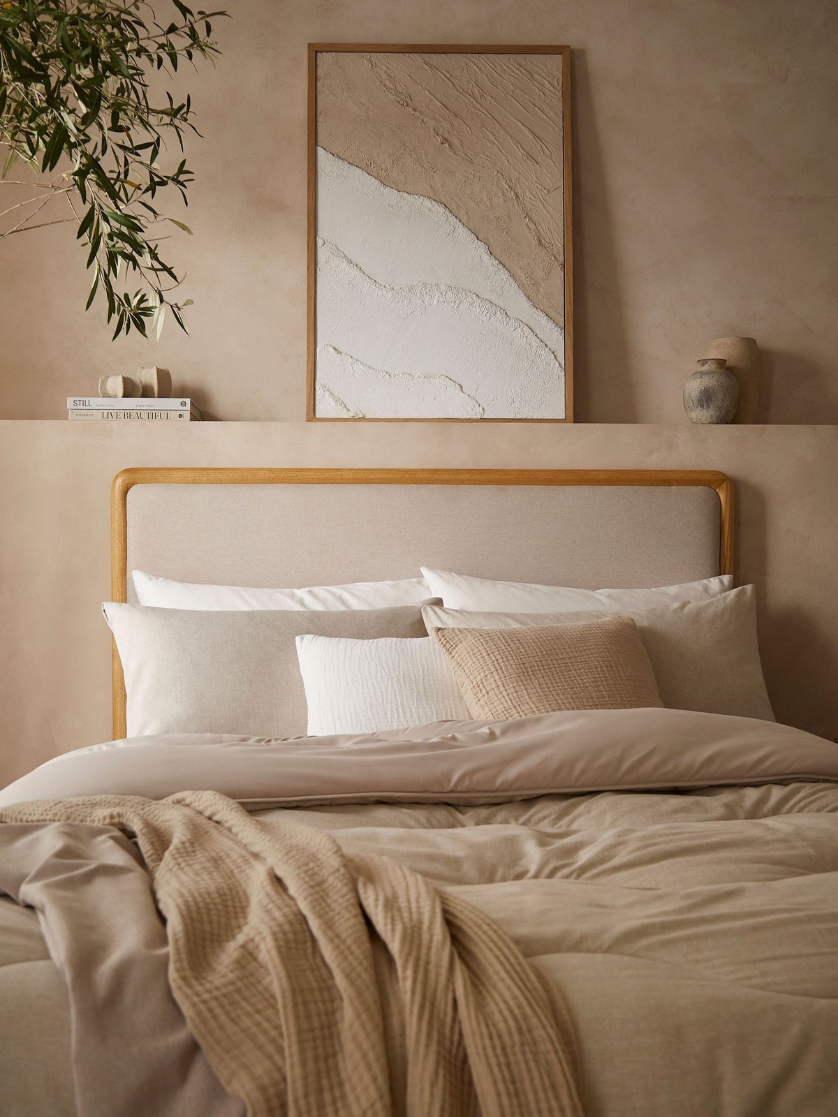 Night Lark Natural Oat coverless duvet and pillowcase set, imported from the UK