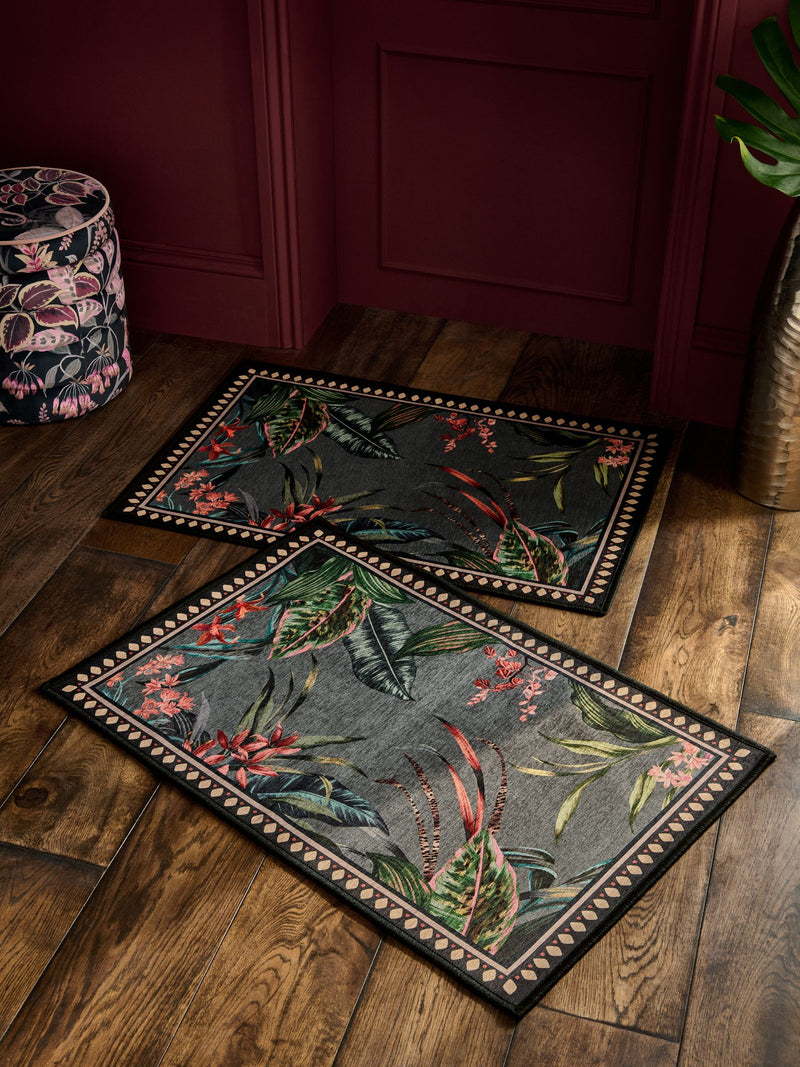 Grey washable tropical border doormats set of 2, imported from the UK