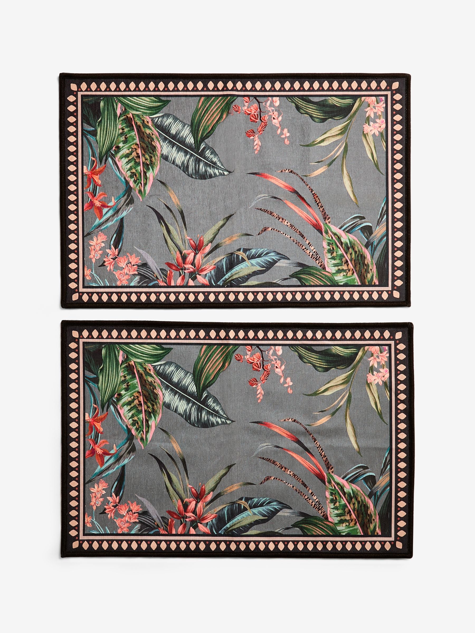 Grey washable tropical border doormats set of 2, imported from the UK