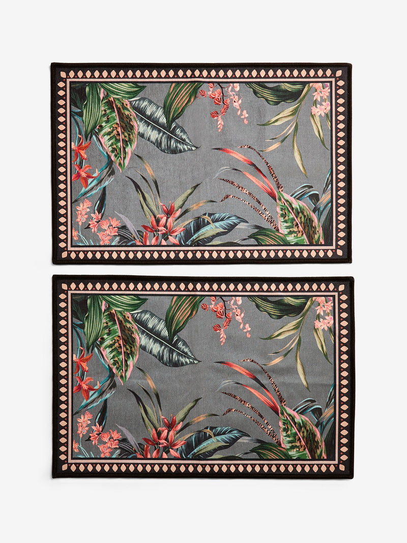 Grey washable tropical border doormats set of 2, imported from the UK