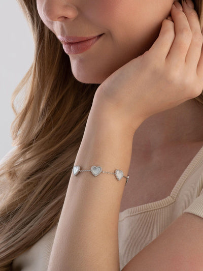 Beaverbrooks Sterling Silver Plated Cubic Zirconia Mother of Pearl Heart Bracelet 19cm