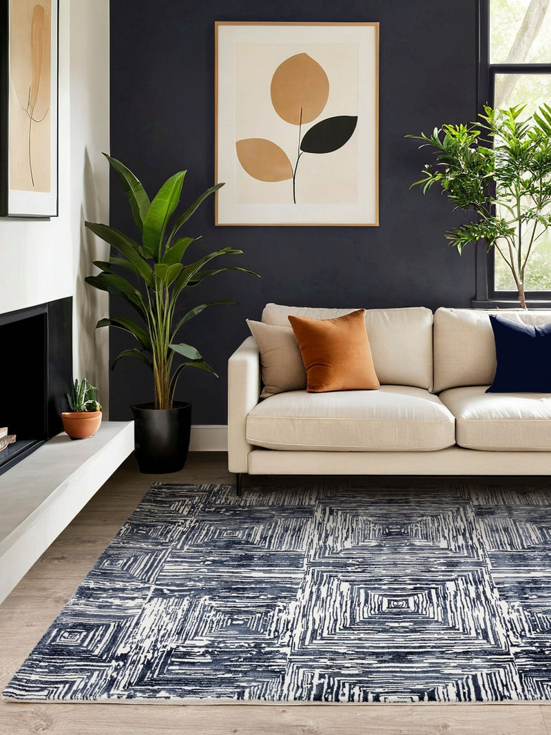 Blue Kuza portrait lustre rug (British brand)