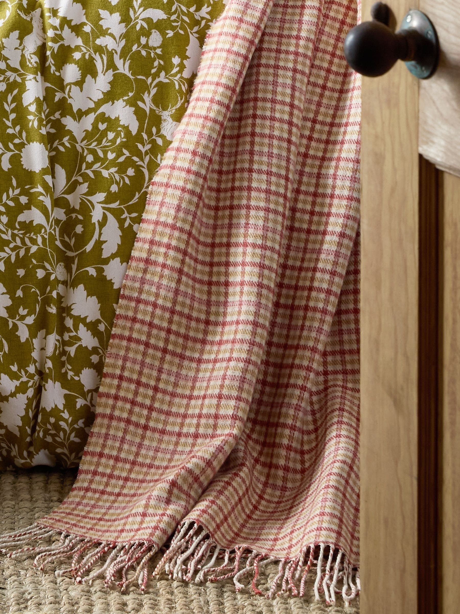 Laura Ashley terracotta red check brushed throw, UK version