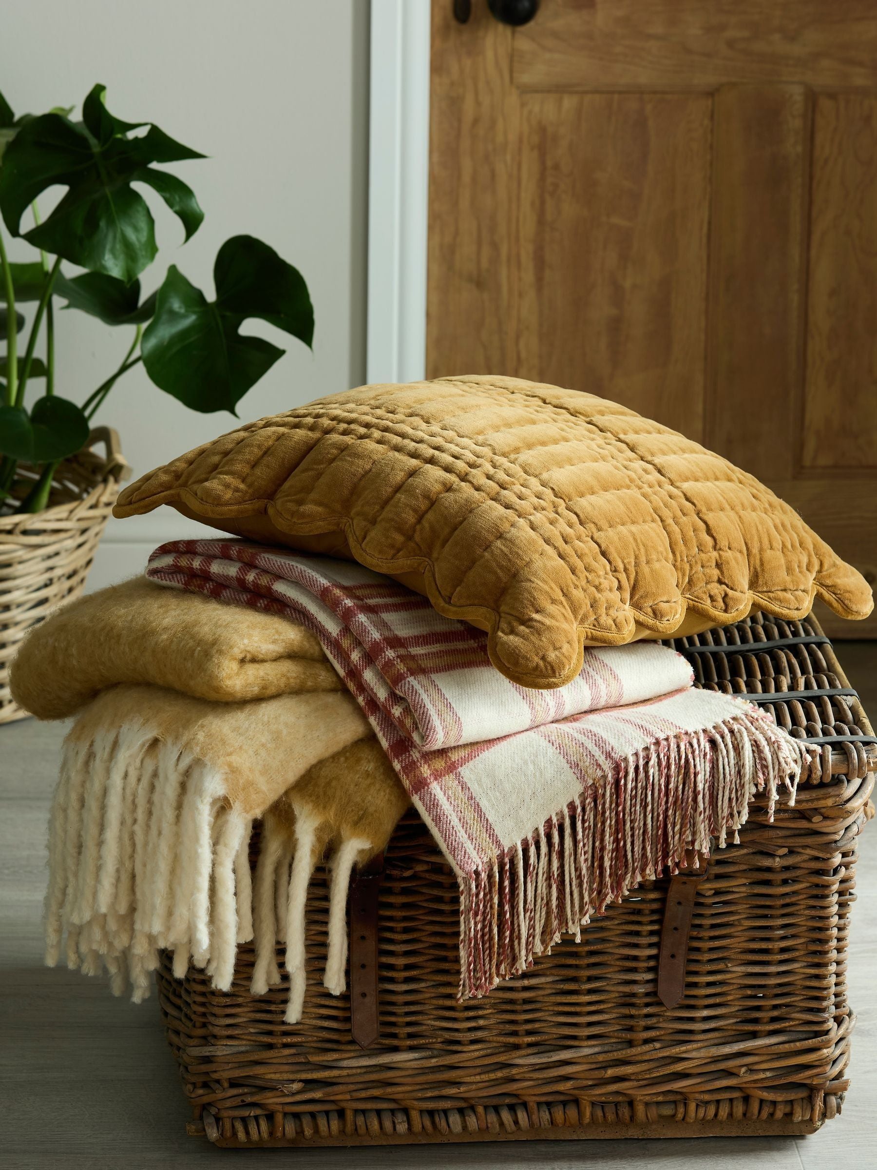 Laura Ashley terracotta red check brushed throw, UK version