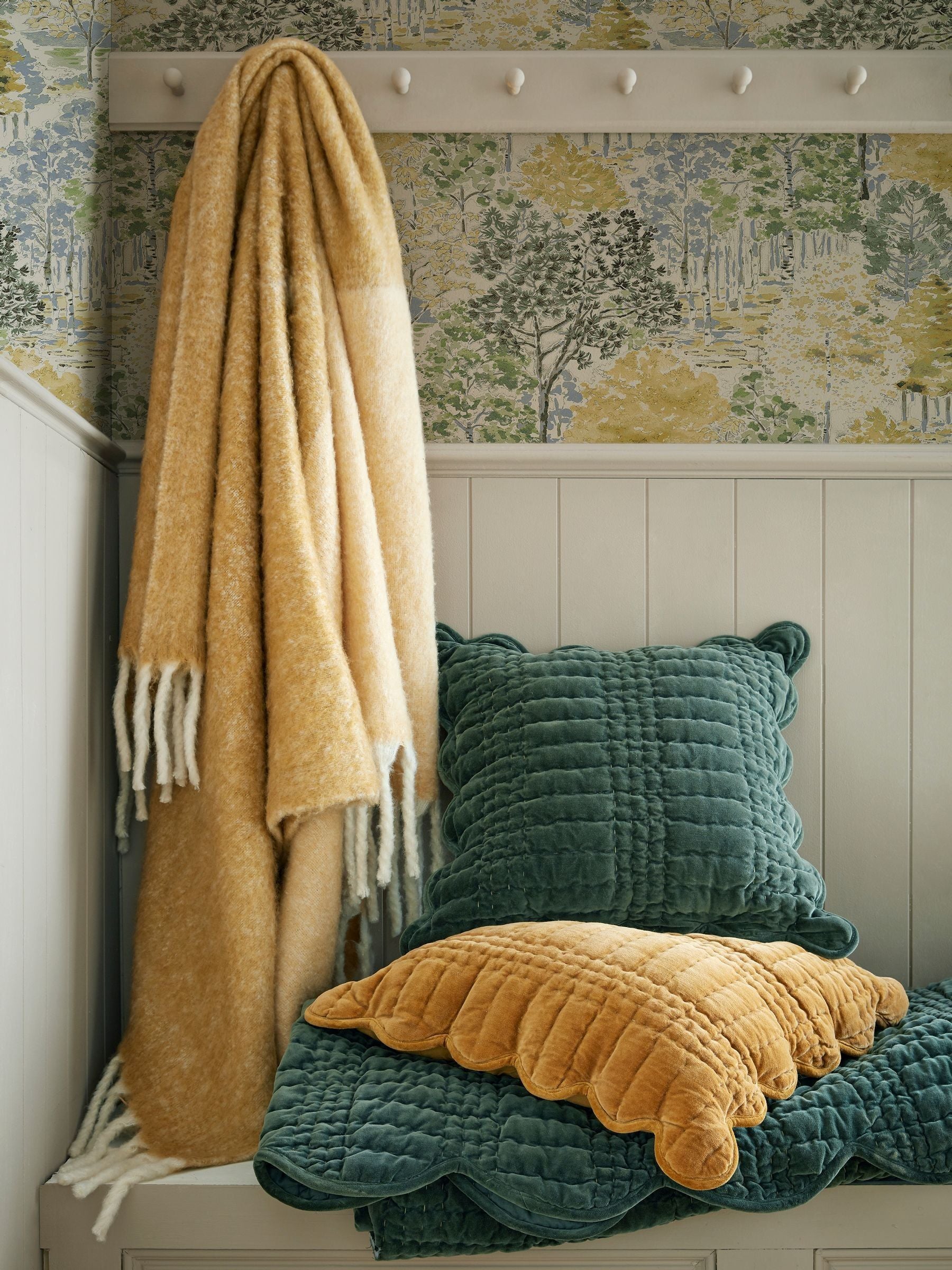 Laura Ashley Natural Bronwen Block Colour Brushed Throw Blanket 130 x 170cm