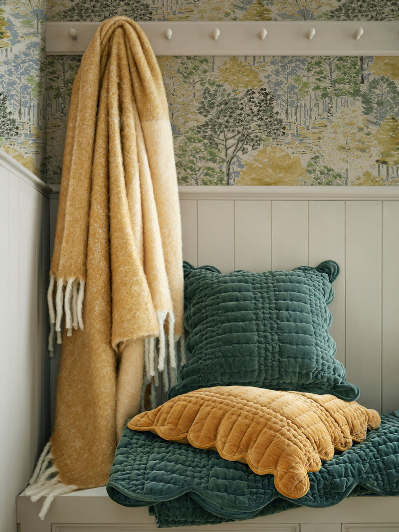 Laura Ashley Natural Bronwen Block Colour Brushed Throw Blanket 130 x 170cm