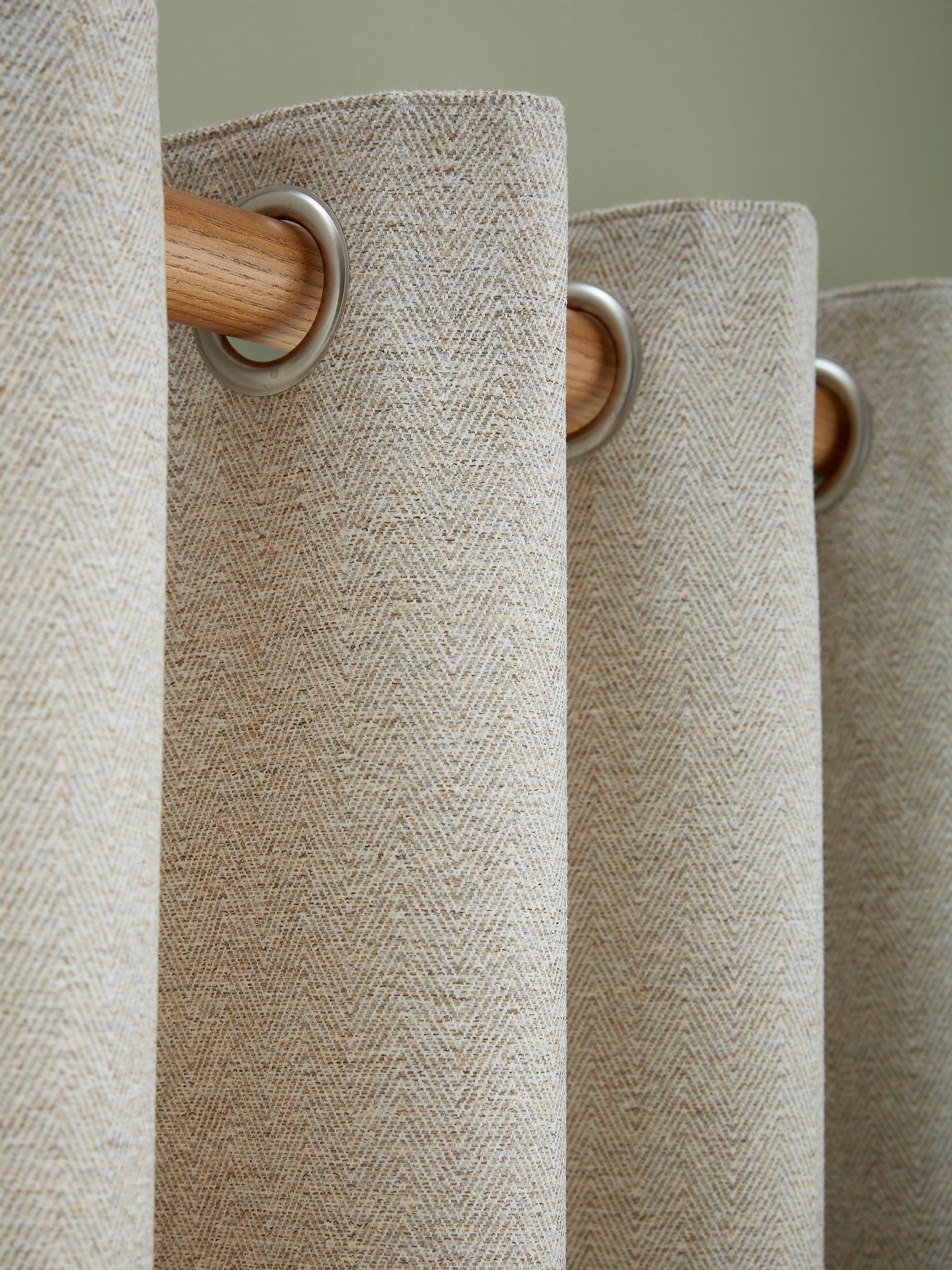 Laura Ashley Natural Truffle Milbourne Herringbone Eyelet curtains 112cm x 137cm (British brand)