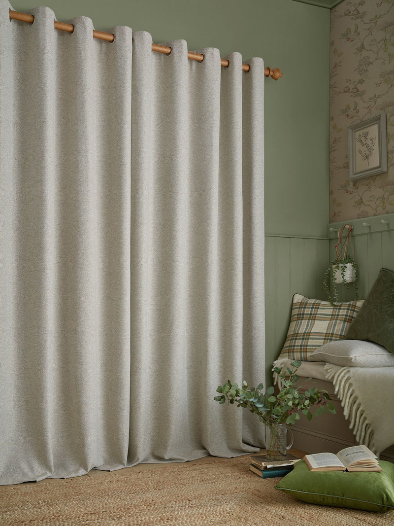 Laura Ashley Natural Truffle Milbourne Herringbone Eyelet curtains 112cm x 137cm (British brand)