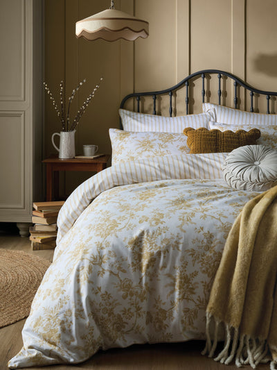 Next Laura Ashley Yellow Ochre Cotton Sateen Reversible Walled Garden Duvet Cover and Pillowcase Set- Buy online at McGrocer