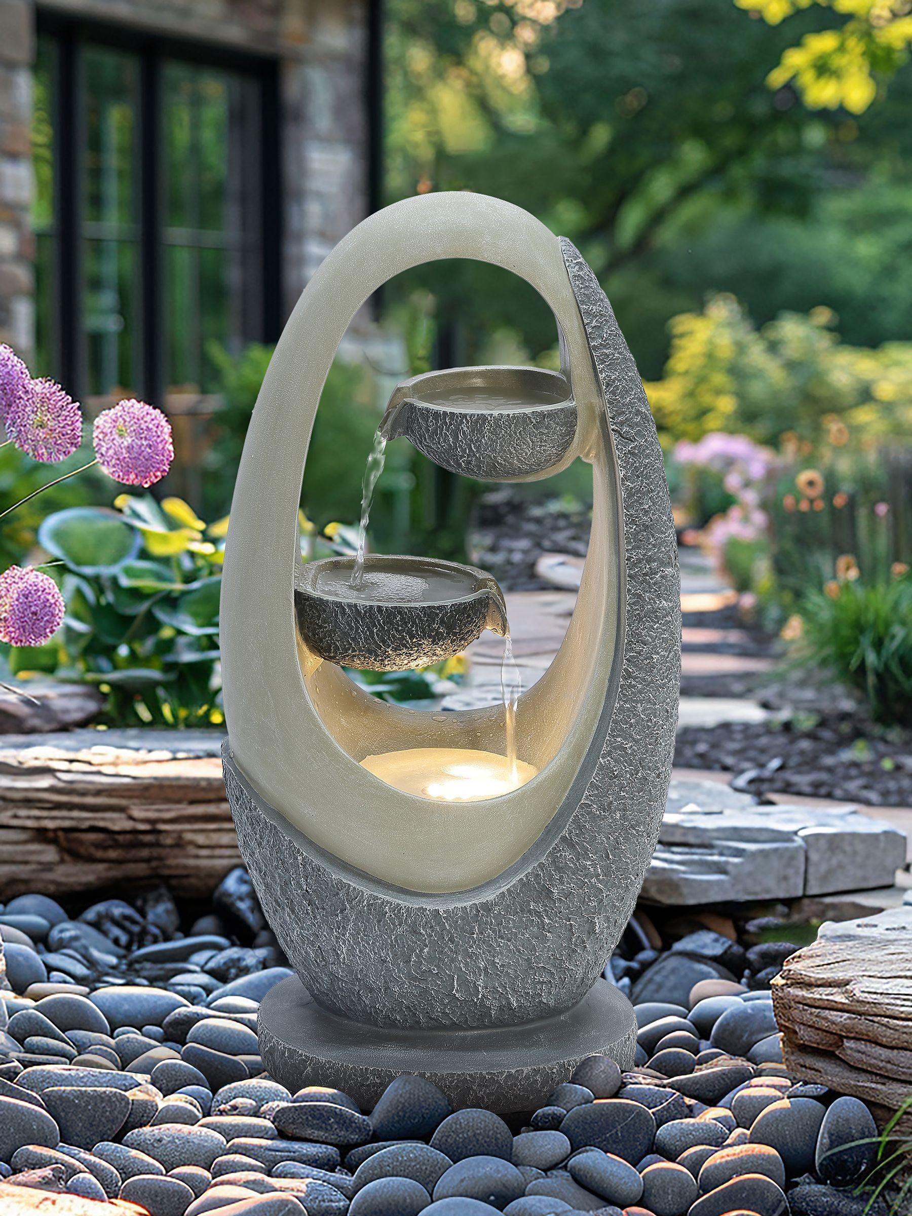 Charles Bentley grey oval garden water feature, UK version