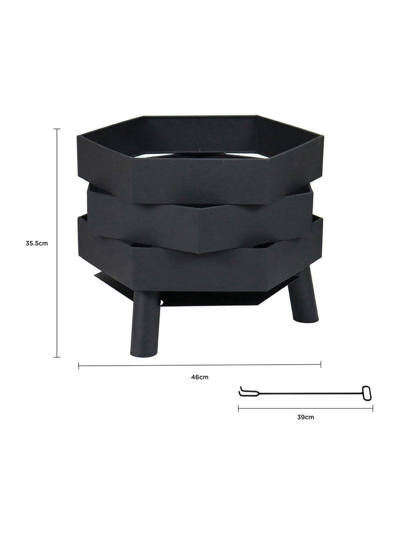 Charles Bentley black abstract steel garden fire pit (British brand)