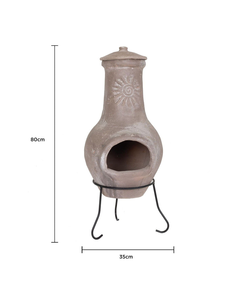Charles Bentley clay garden chiminea with sun design (British brand)