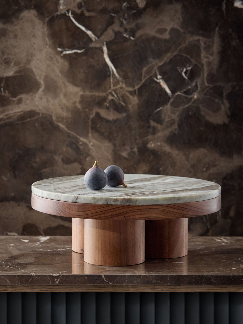 Natural N. marble and wood pedestal serving board 35cm (British brand)