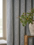 Blue floral chenille eyelet lined curtains, UK version