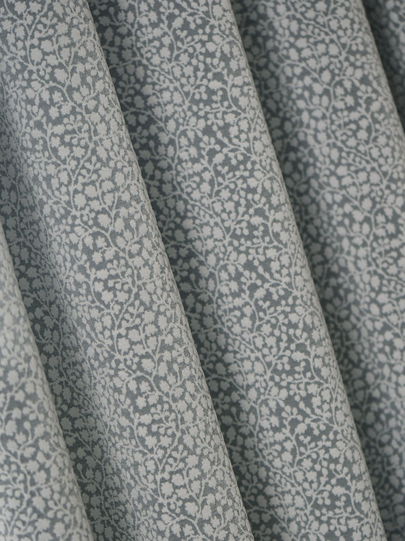Blue floral chenille eyelet lined curtains, UK version