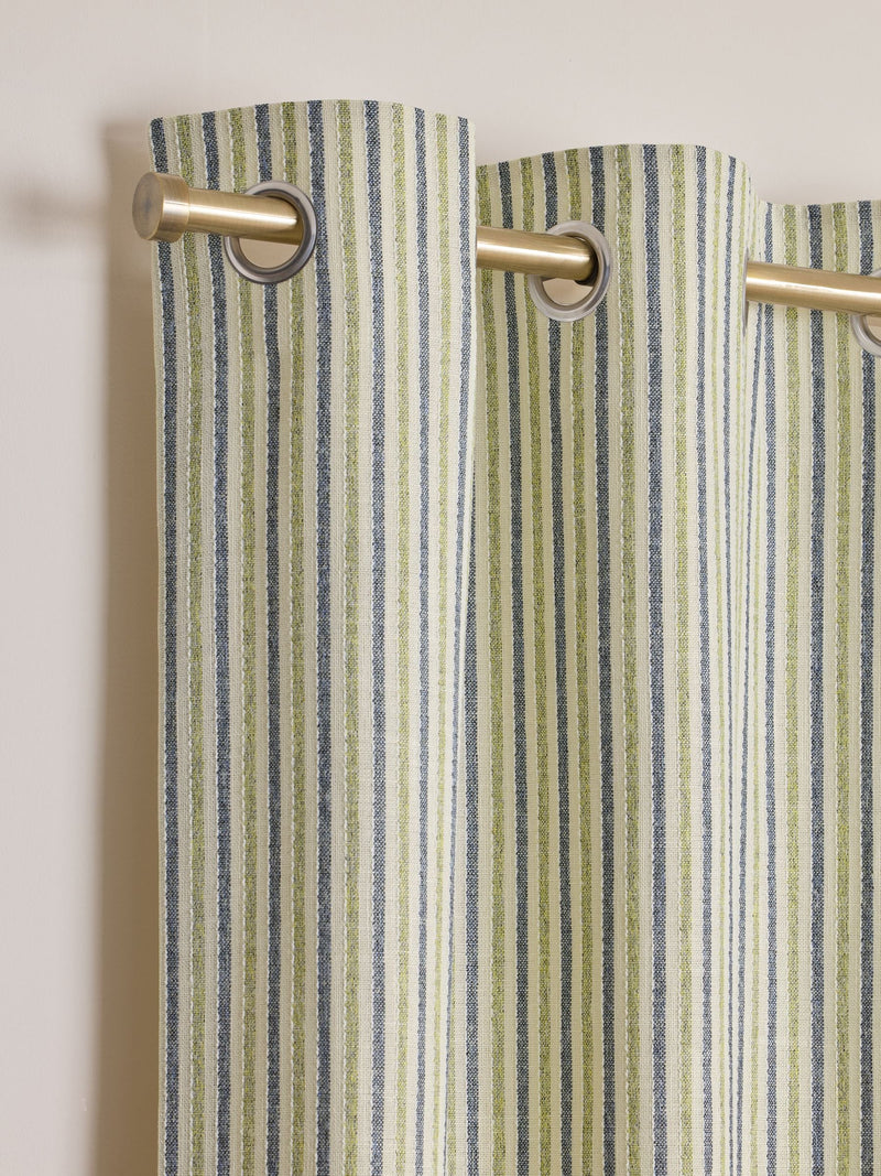 Blue green stripe eyelet curtains (British brand)