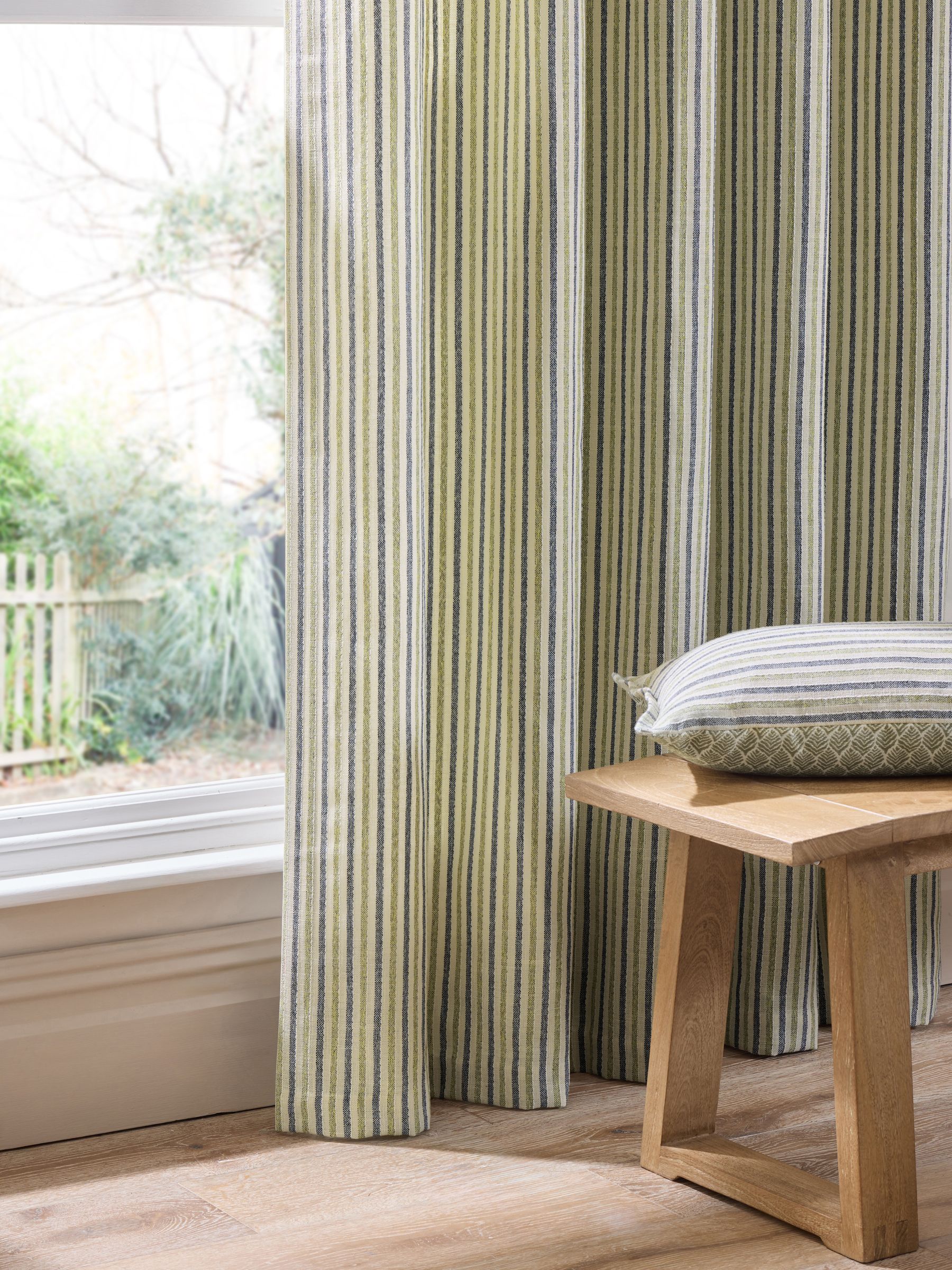 Blue green stripe eyelet curtains (British brand)