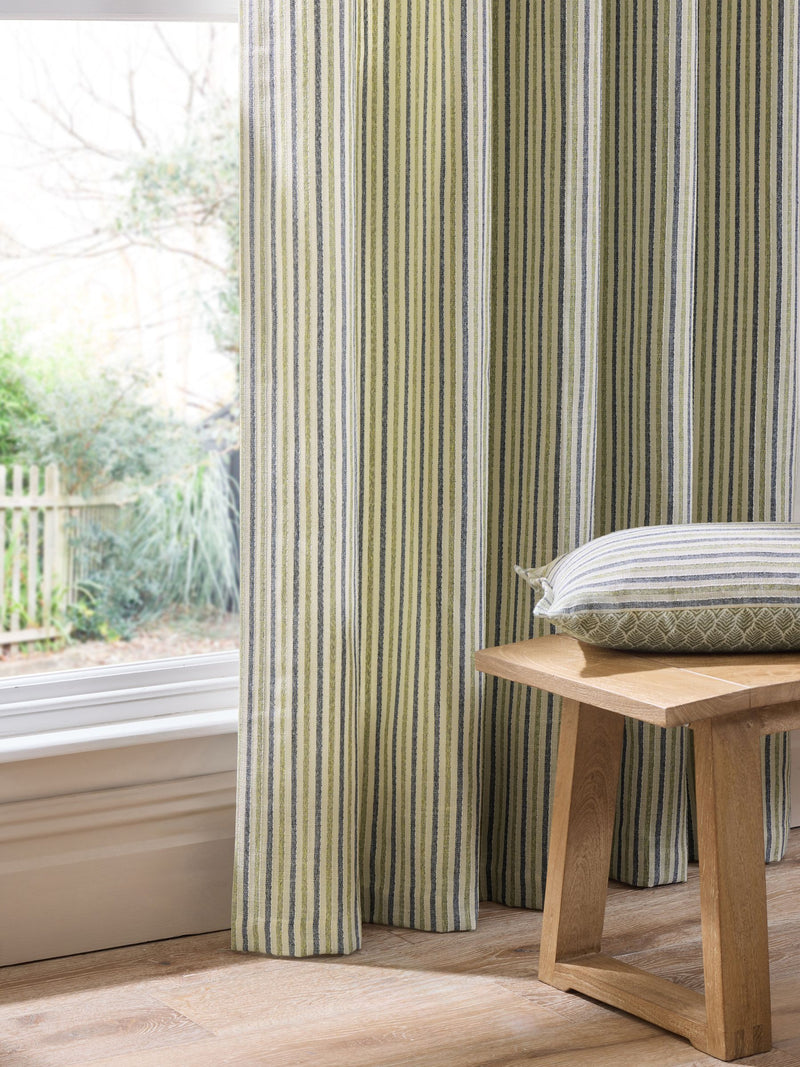 Blue green stripe eyelet curtains (British brand)