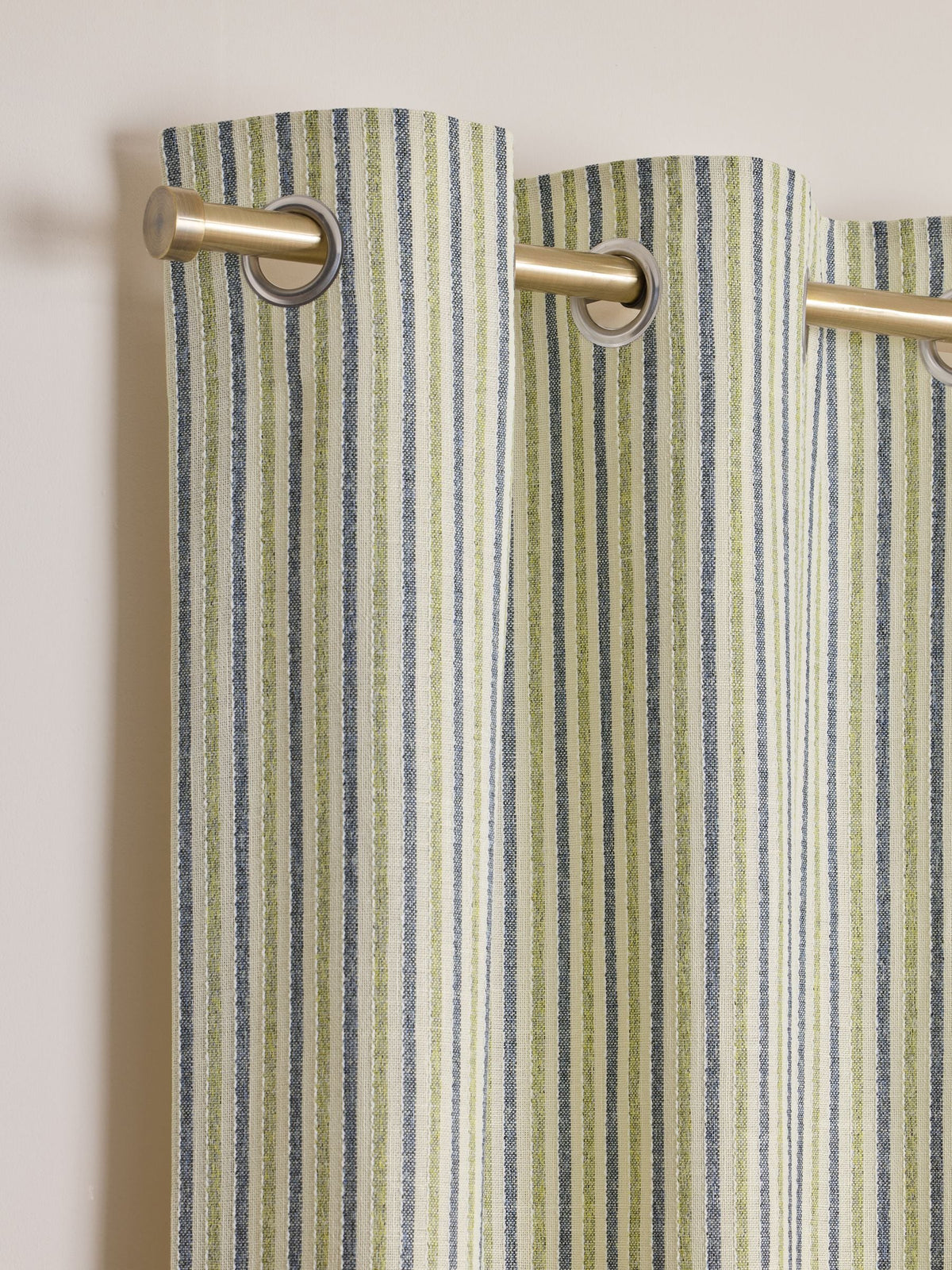 Blue green stripe eyelet curtains (British brand)
