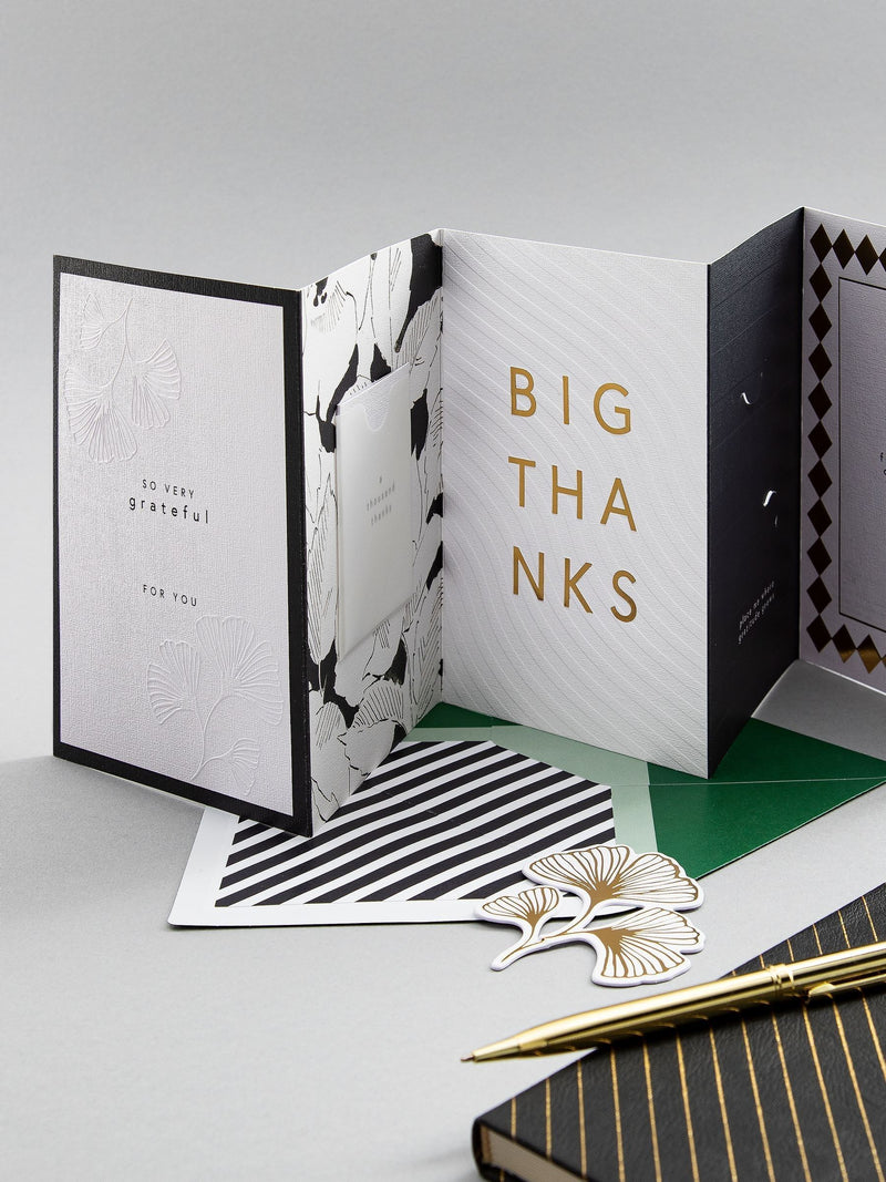 Hallmark black white gold premium thank you card Memento Luxe, UK version