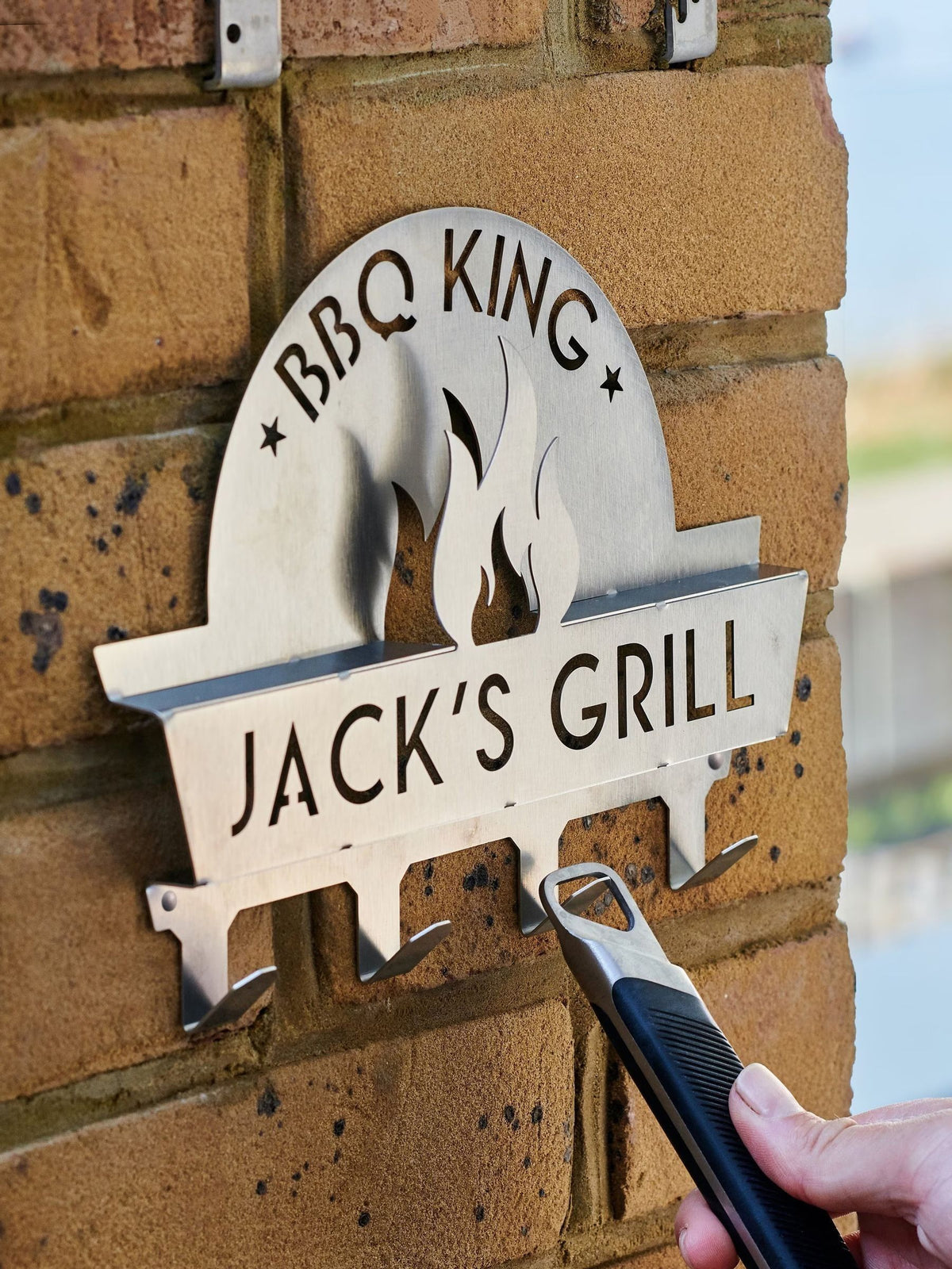 Oakdene personalised stainless steel BBQ tool rack 24.5x19cm - British product