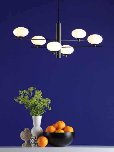 Next Dar Lighting Matt Black Opal Glass Jasper 6-Light Pendant Ceiling Light- Buy online at McGrocer