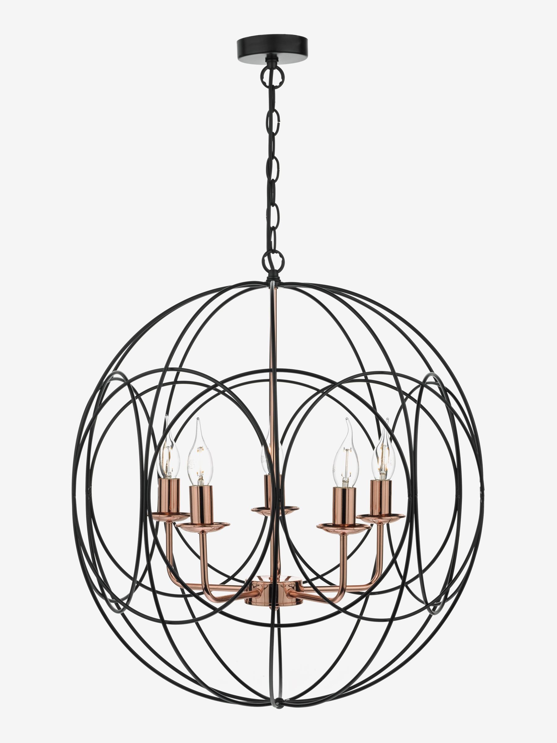 Dar Lighting Phoenix 5-light pendant in black and copper, UK version