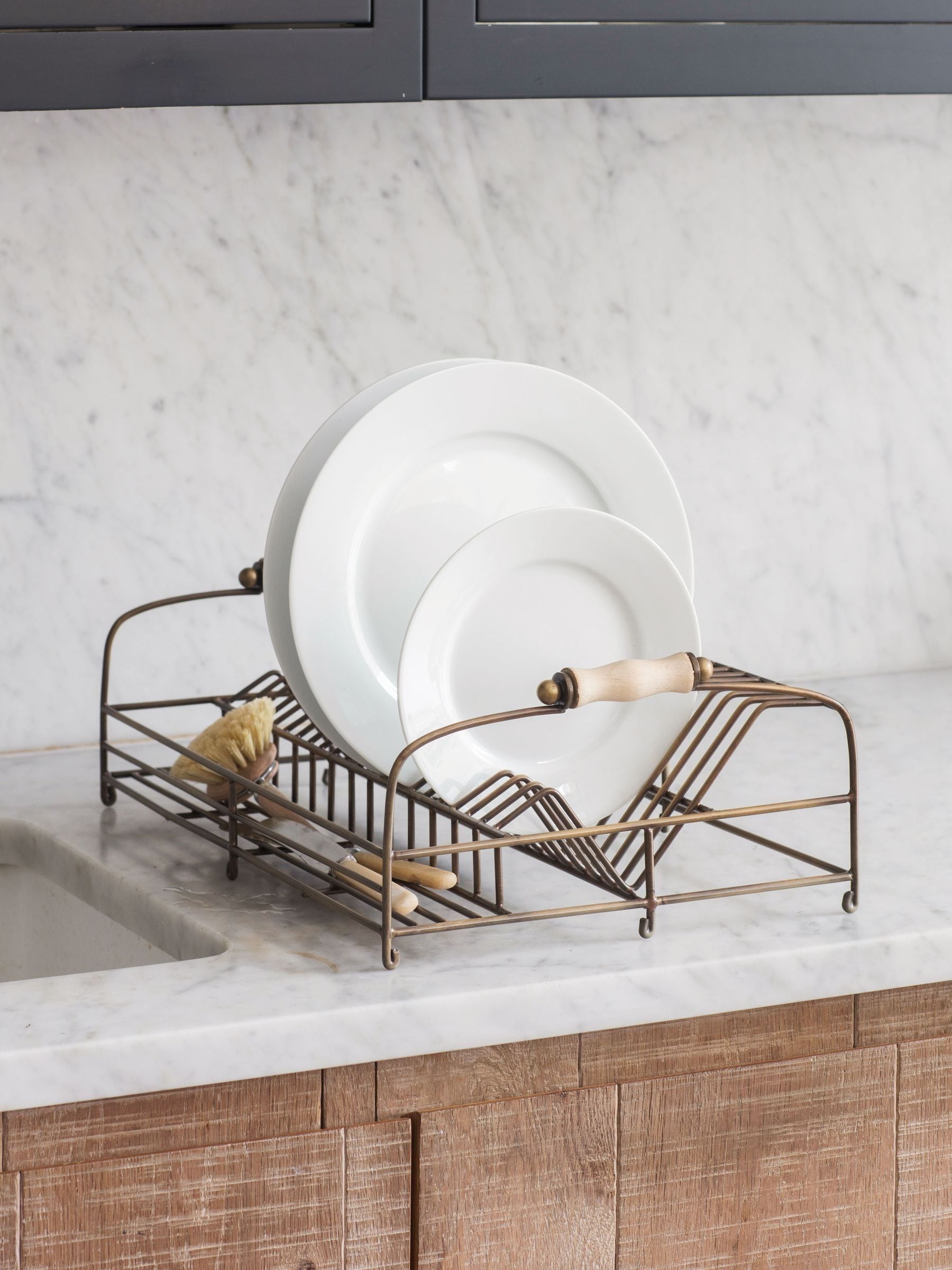 Garden Trading Brompton dish rack in antique brass, imported from the UK
