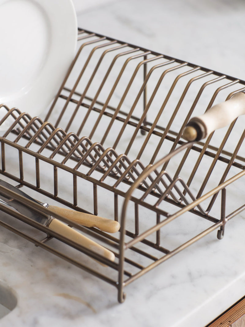 Garden Trading Brompton dish rack in antique brass, imported from the UK