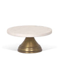 Garden Trading white marble cake stand with antique brass base, imported from the UK