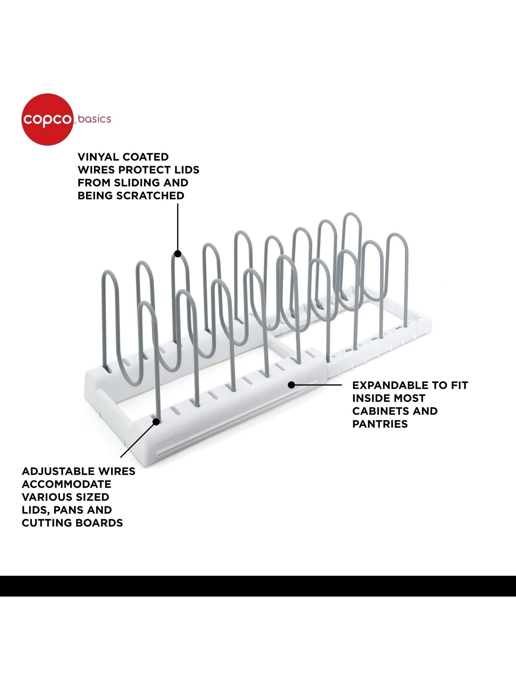 COPCO white plastic plate rack and pot lid organiser, imported from the UK