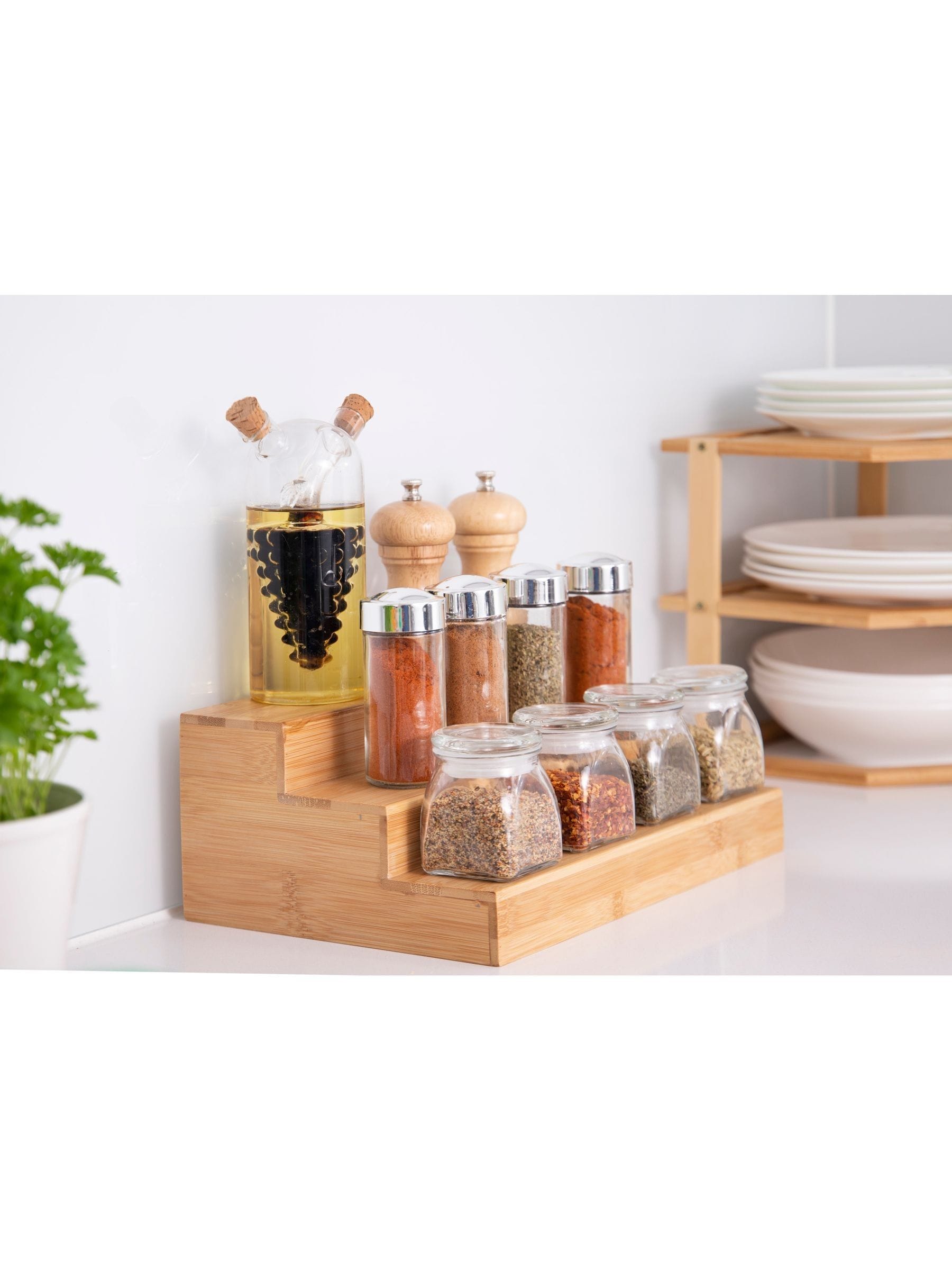 COPCO brown tiered wooden spice rack 30x20x11cm, imported from the UK