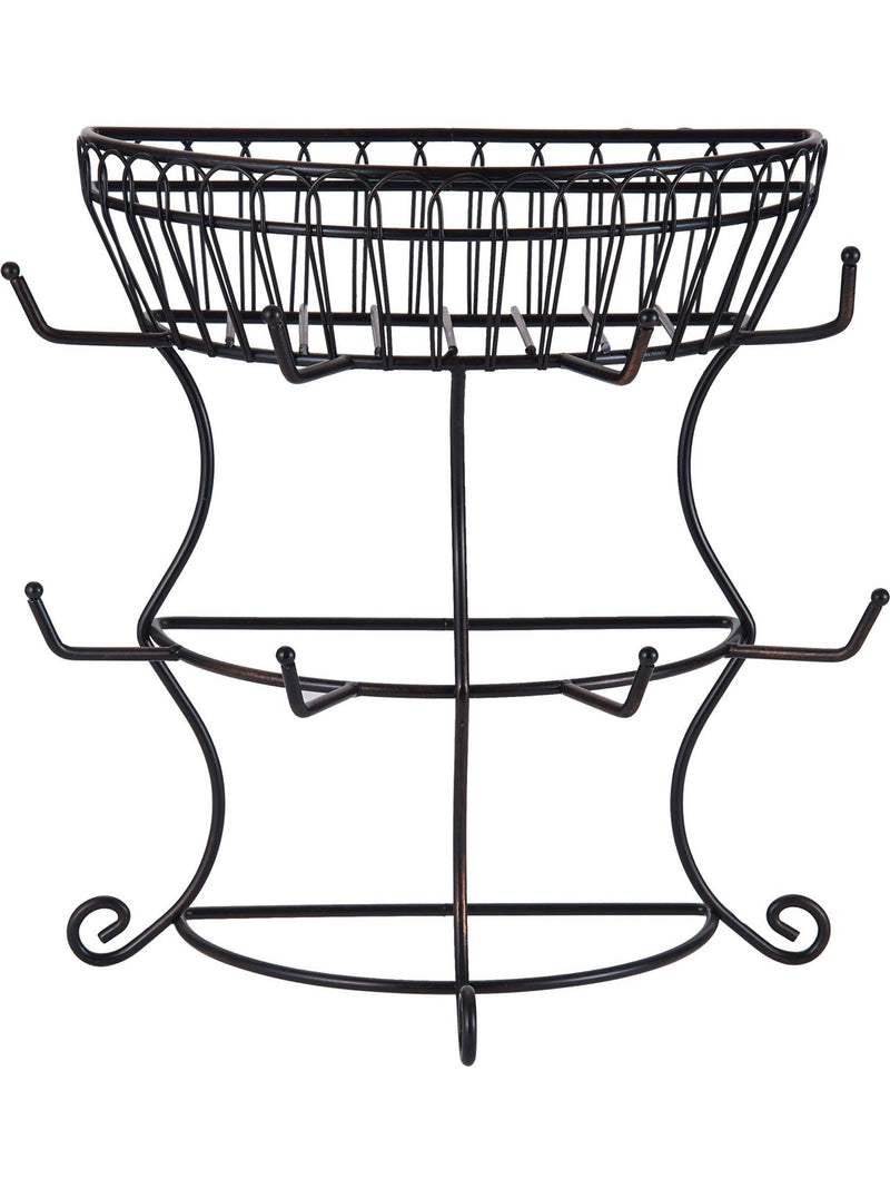 Mikasa black wire mug tree stand with basket - British product