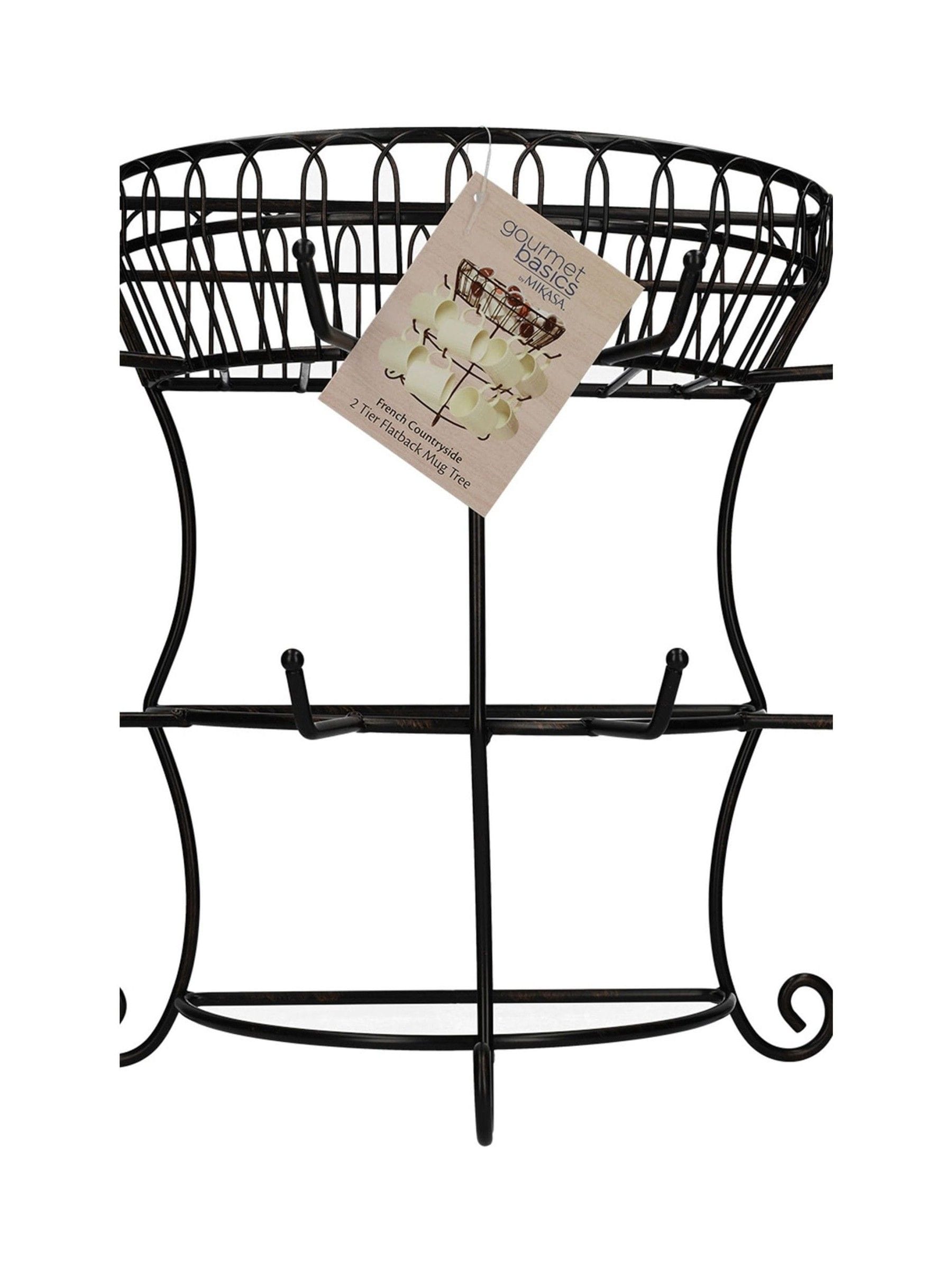 Mikasa black wire mug tree stand with basket - British product