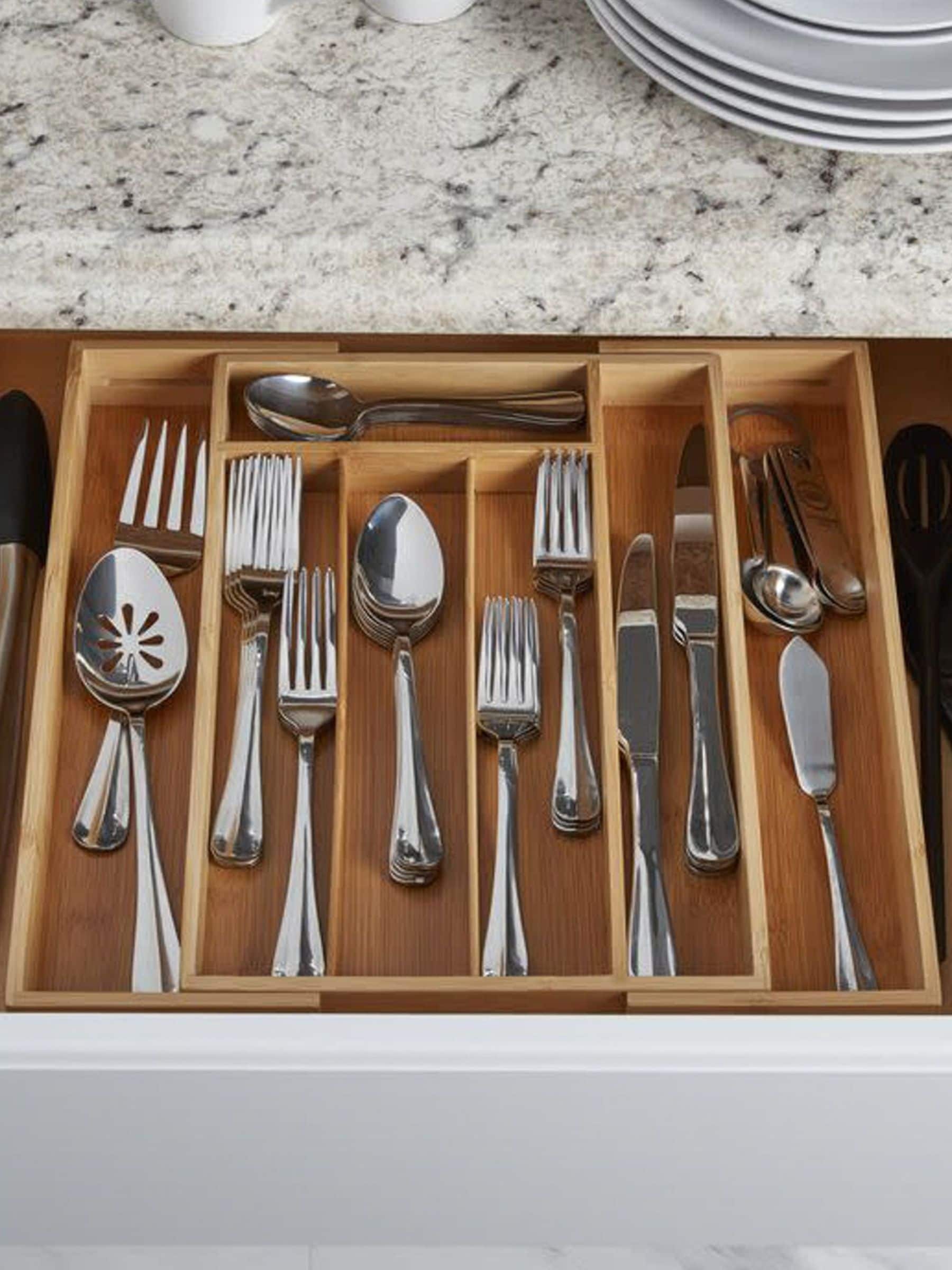 Copco expandable bamboo cutlery tray, UK version