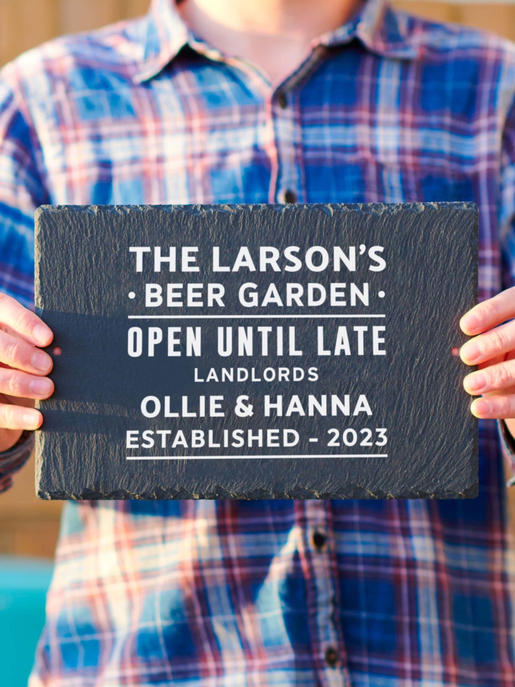 Oakdene personalised slate sign for beer garden - British product