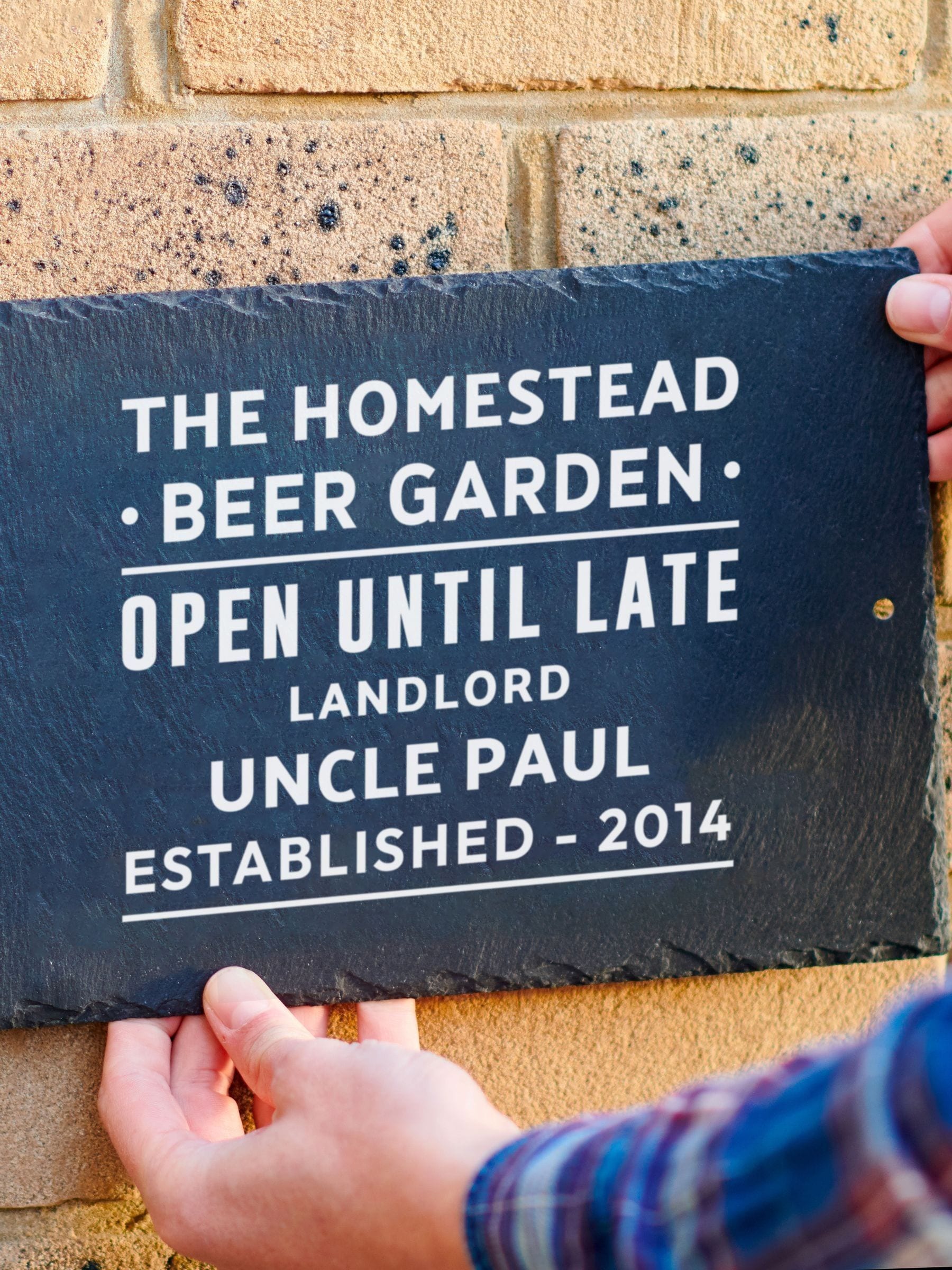 Oakdene personalised slate sign for beer garden - British product