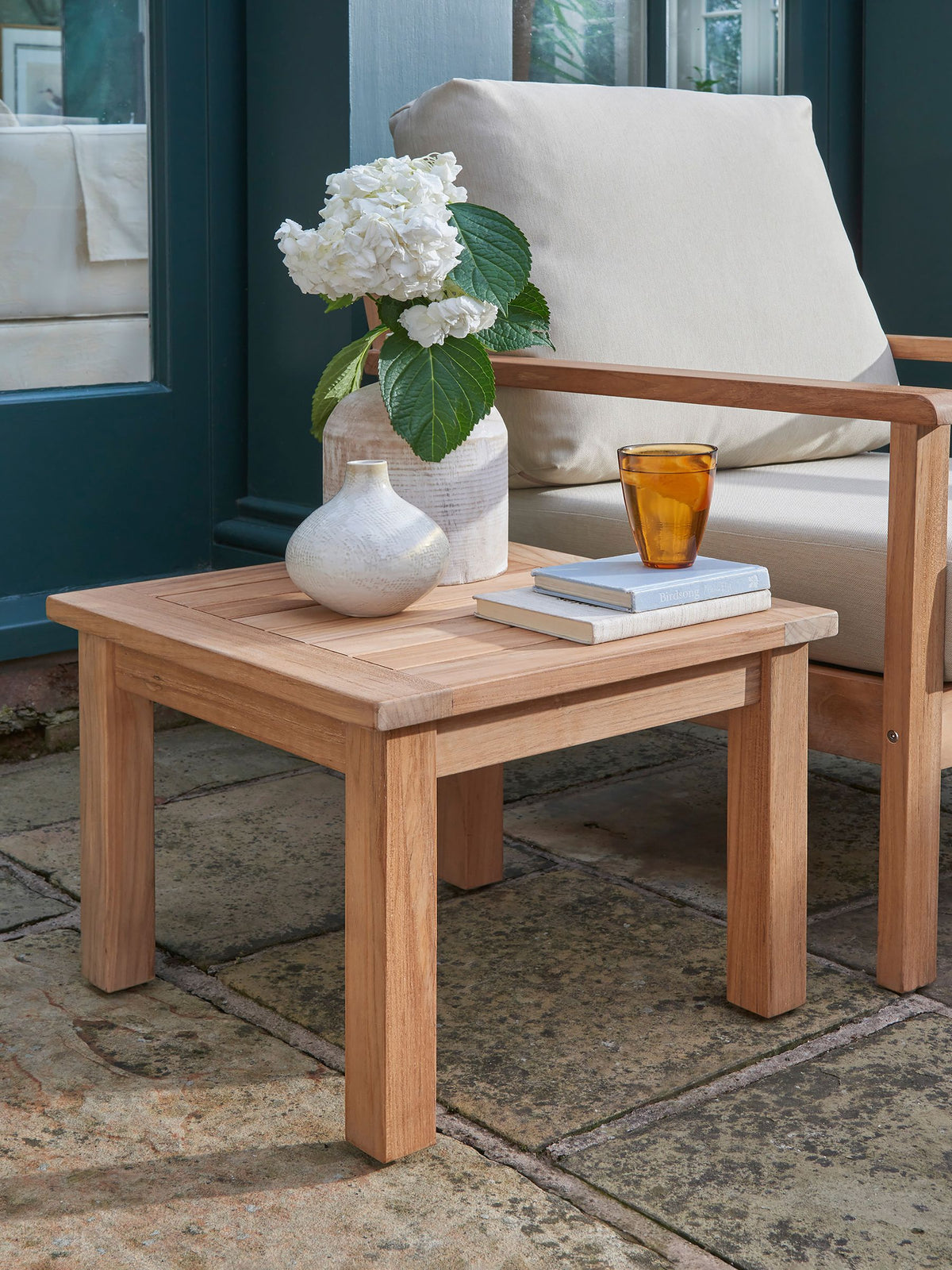 Laura Ashley side table natural teak Salcey 40x50x50cm (British brand)