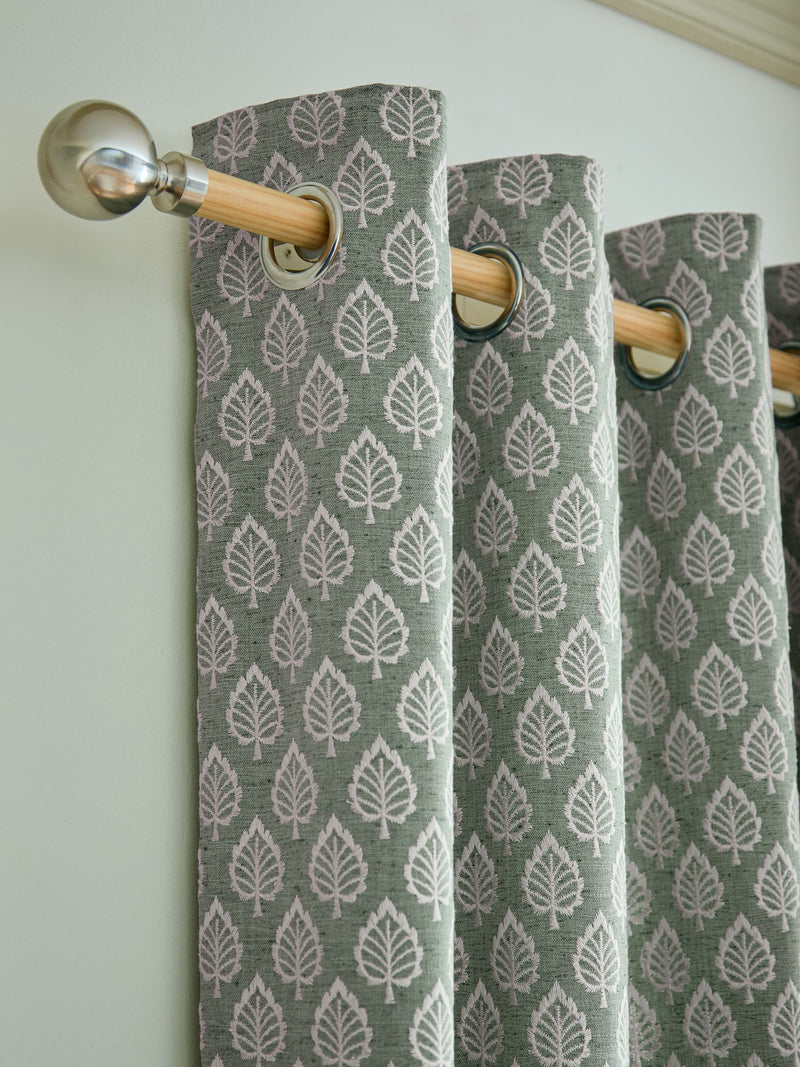 Teal Blue Collection embroidered leaf eyelet curtains (British brand)