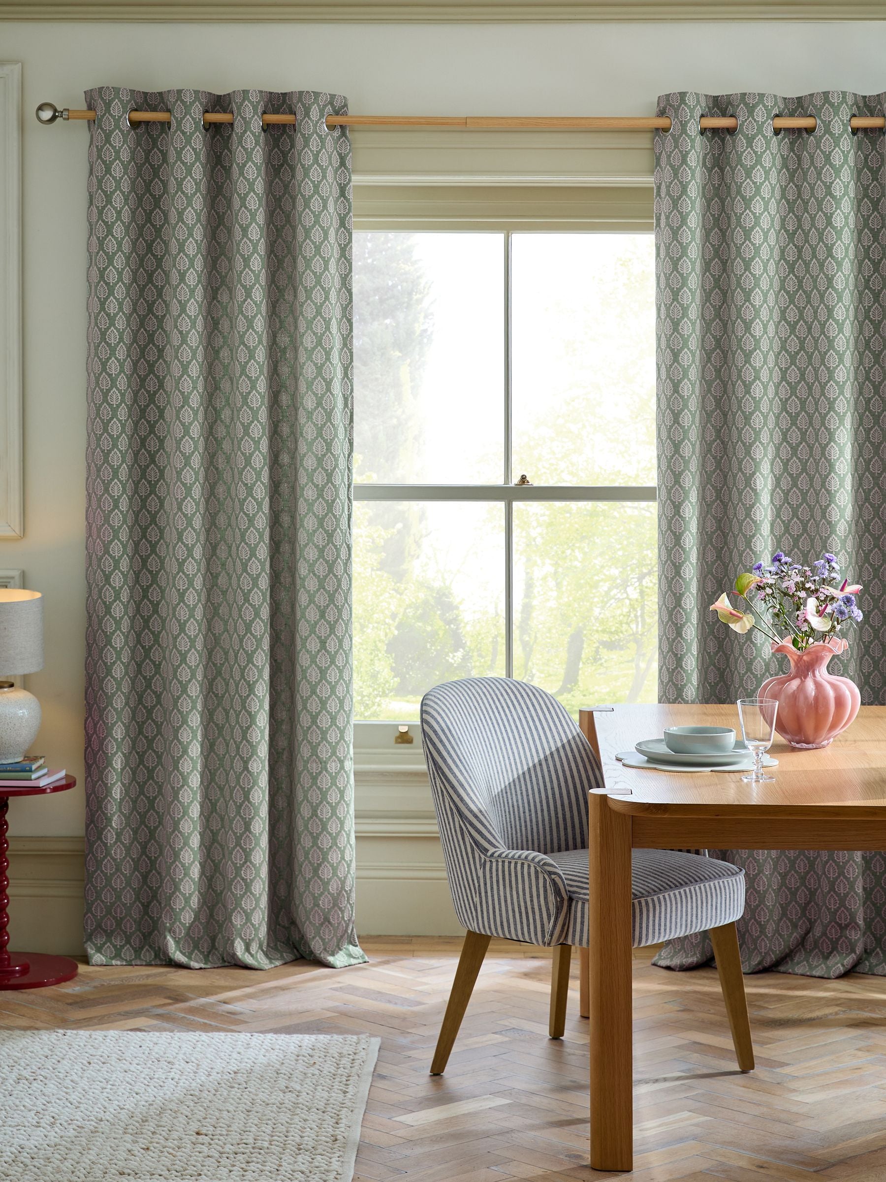 Teal Blue Collection embroidered leaf eyelet curtains (British brand)