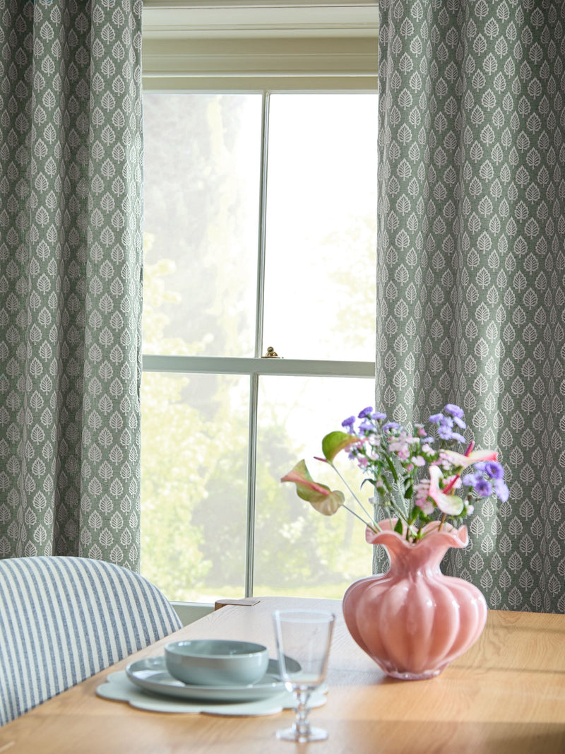 Teal Blue Collection embroidered leaf eyelet curtains (British brand)